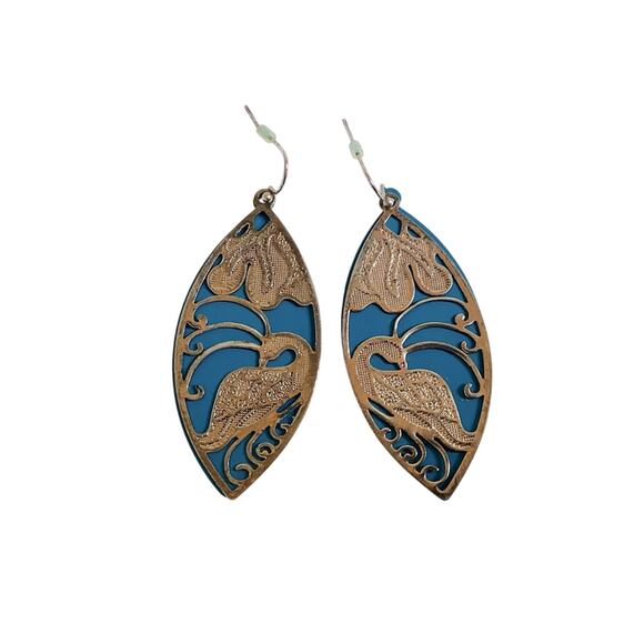 Turquoise Layered Leaf Earrings - Picture 1 of 4